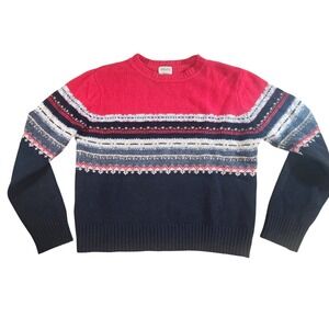 Vintage St Johns Bay Mens Fair Isle Lambs Wool Sweater Large Red Navy Blue White